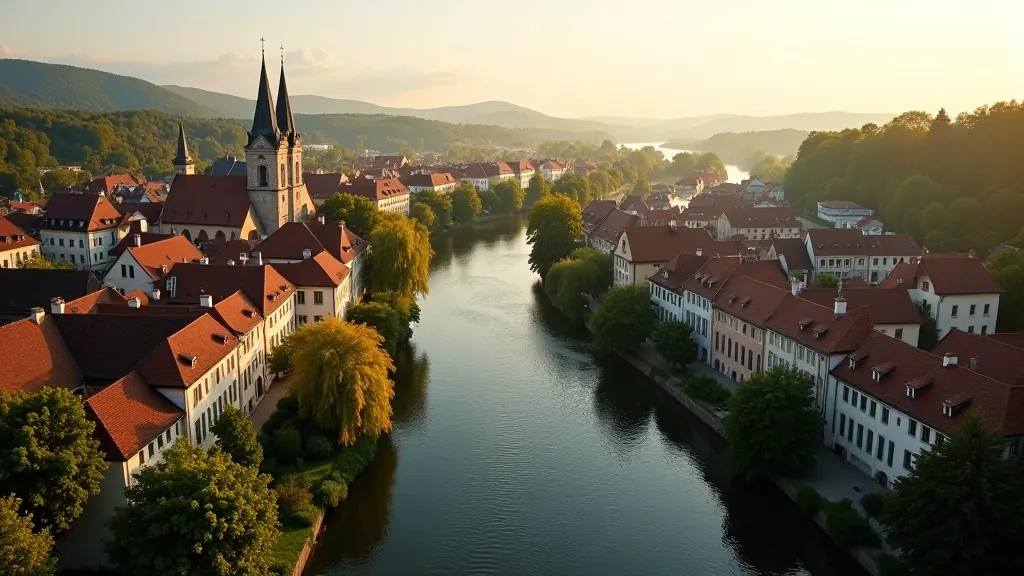 Krásný výhled na Litoměřice s řekou Labem a historickou architekturou